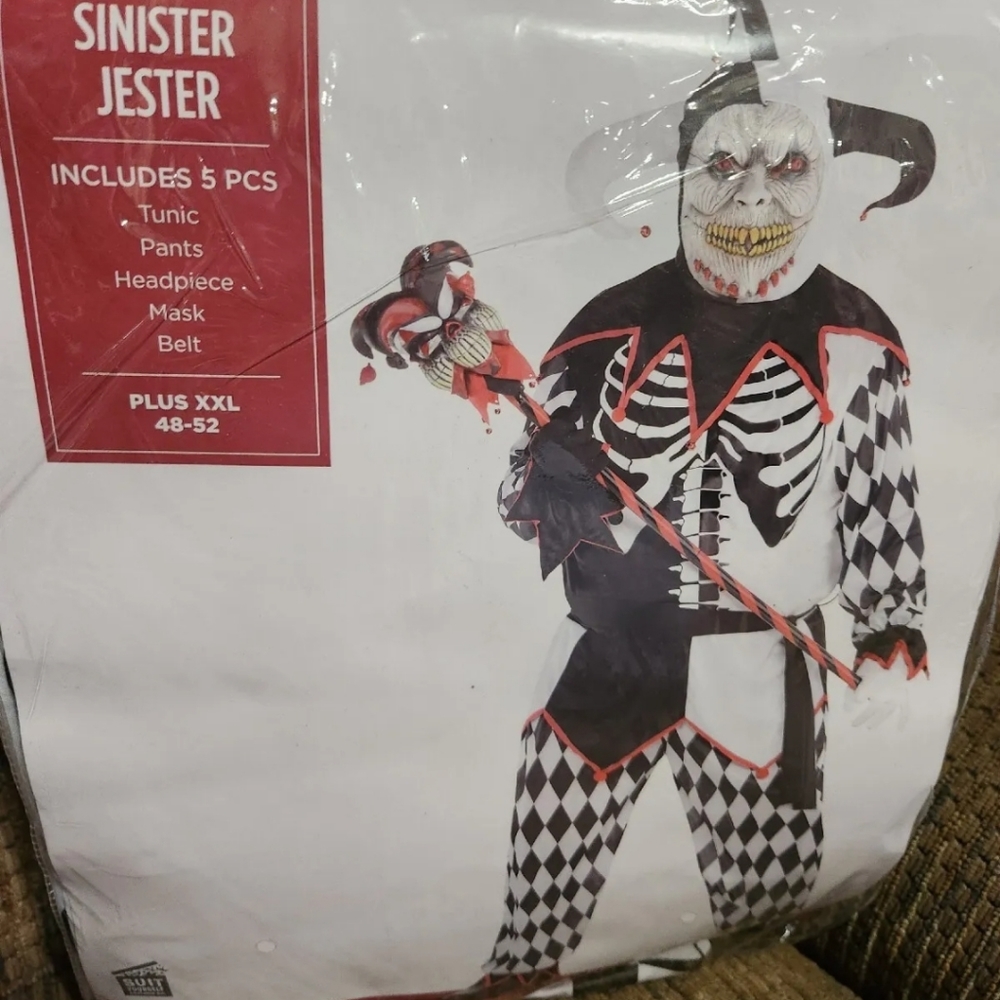 Sinister Jester Costume Adult Plus Size XXL 48 To 52 Halloween Cosplay 5pc Set